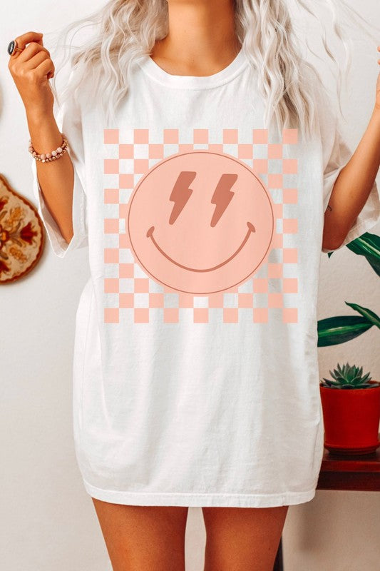Checker Smile Oversized Graphic Tee - Cactus Cowgirl