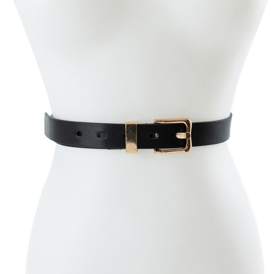 Square Buckle Thin Leather Belt - Cactus Cowgirl