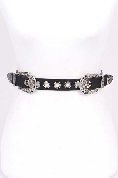Engraved Double Buckle Belt - Cactus Cowgirl