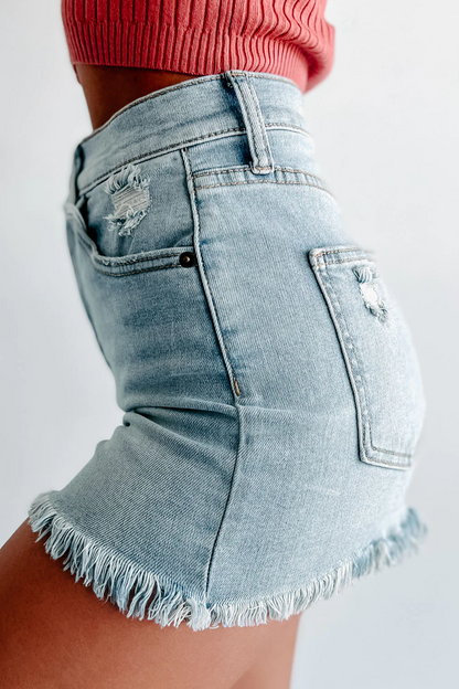 Summer Vibes High Rise Distressed Denim Shorts - Cactus Cowgirl