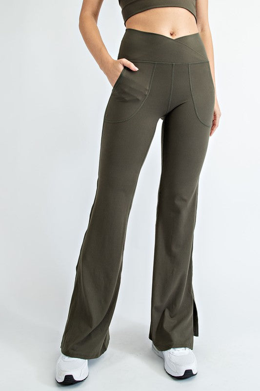 V WAIST FLARED YOGA PANTS WITH POCKETS - Cactus Cowgirl