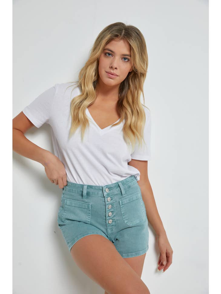 High-Rise Shorts with Front Patch Pocket Detail - Cactus Cowgirl