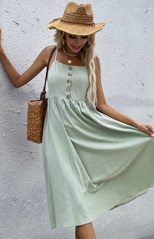 Women's Clothing Slim Fit Solid Color Cotton Linen Dress - Cactus Cowgirl